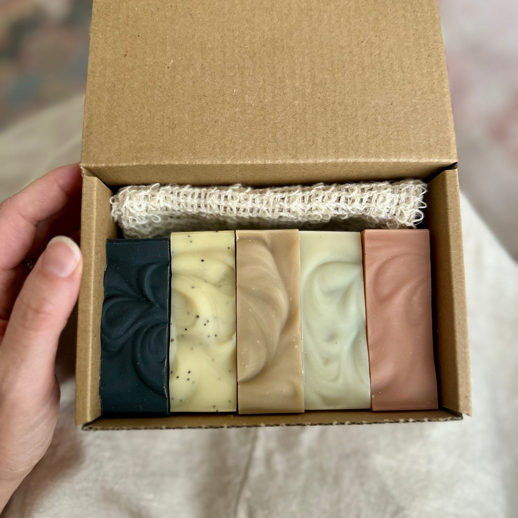 Gift Set of 5 Natural Bar Soaps with Soap Saver Bag