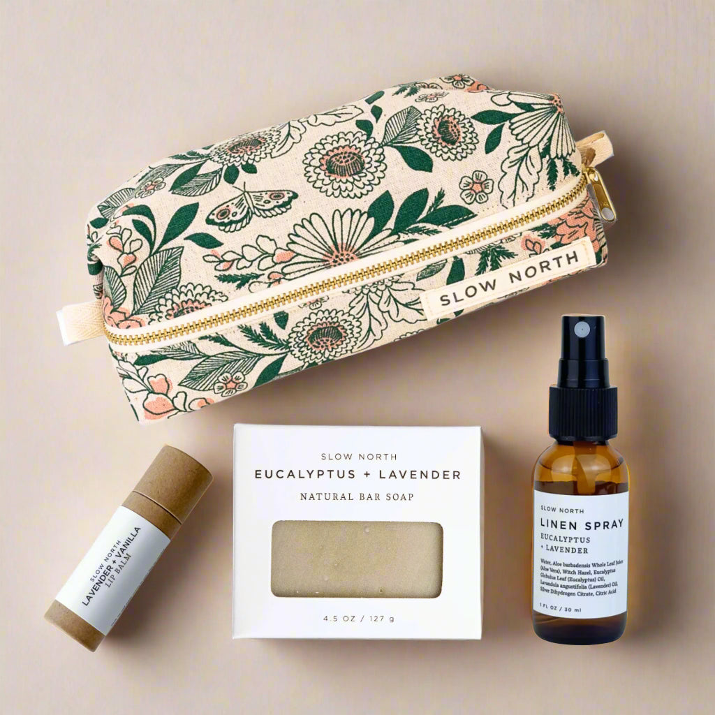 Mini-Moments Calm Kit – Natural Travel Gift Set with Linen Spray, Lip Balm  & Soap