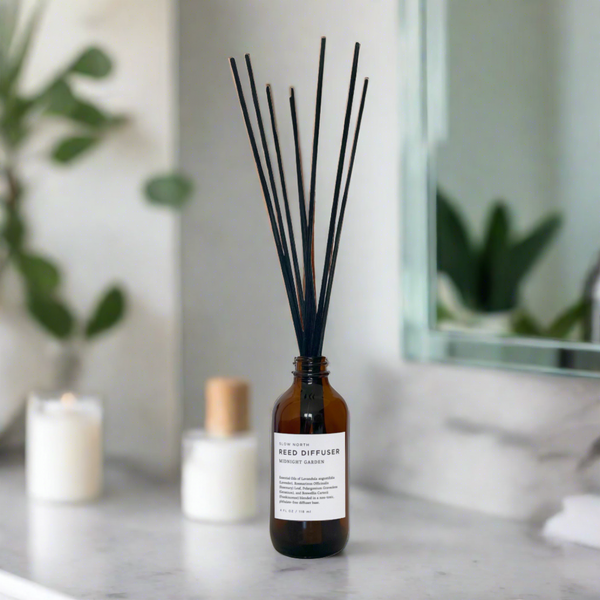 Natural Reed Diffuser in the scent of Midnight Garden made with essential oils