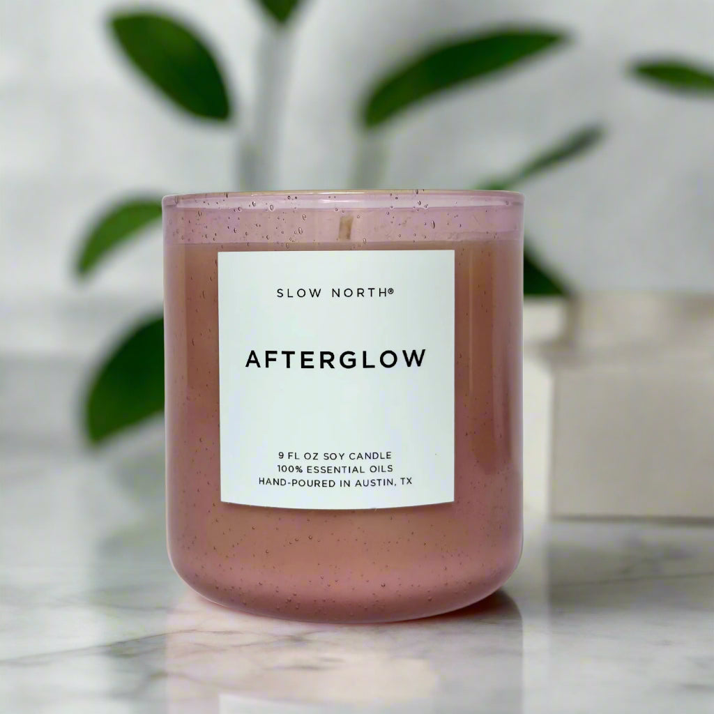Pink candle in bathroom