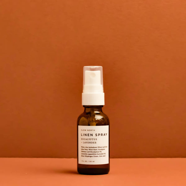 Mini Linen Spray - Eucalyptus + Lavender in 1 ounce amber bottle by Slow North