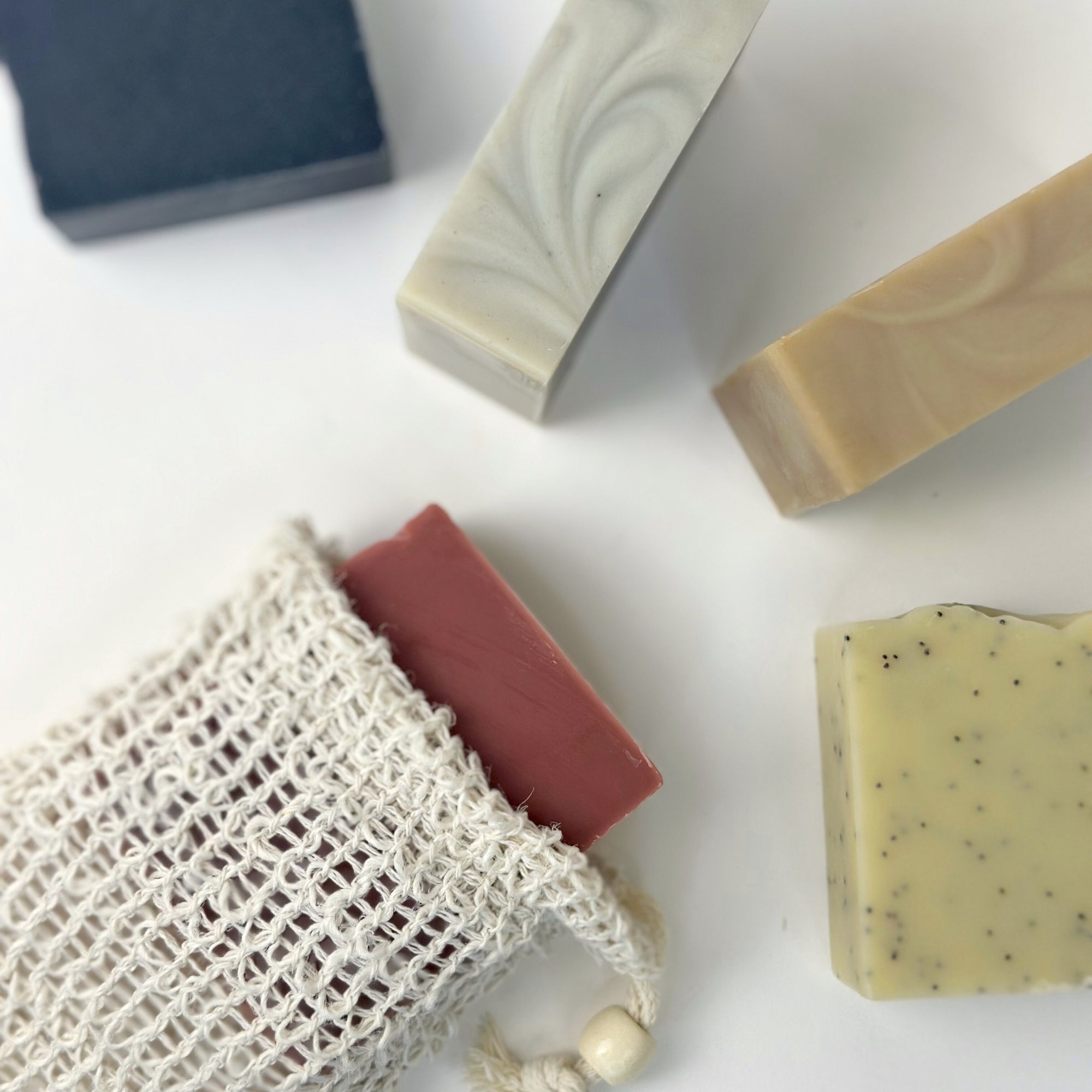 Set of Natural Bar Soaps with Soap Saver Bag