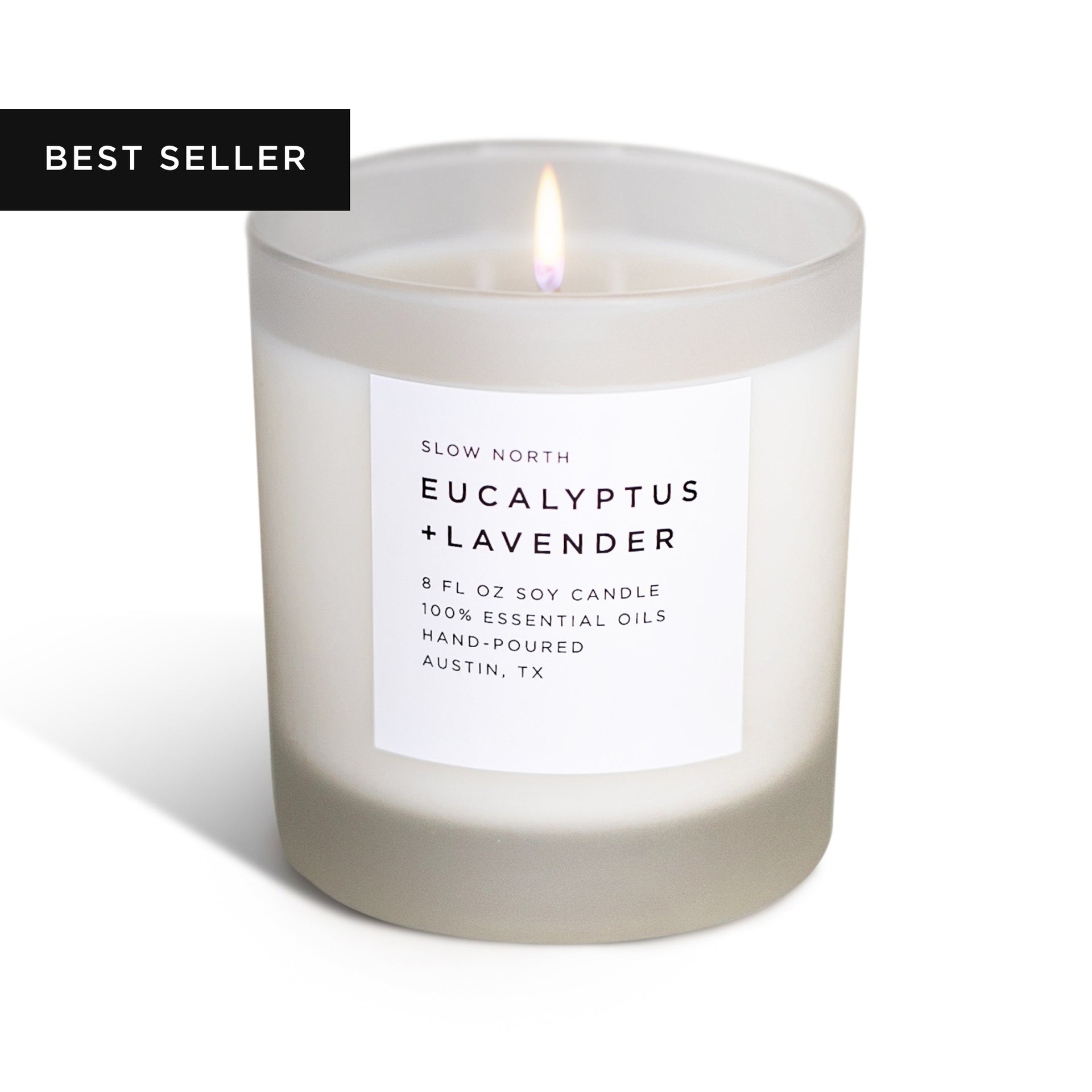 Eucalyptus + Lavender soy candle in frosted tumbler by Slow North