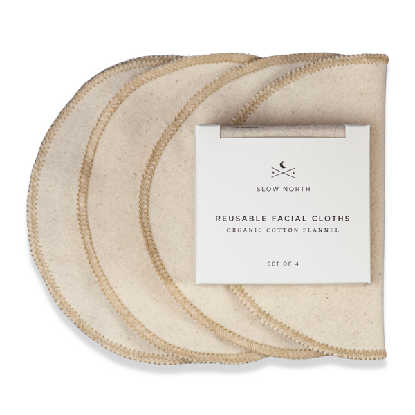 Set of 4 reusable organic cotton facial cloths/