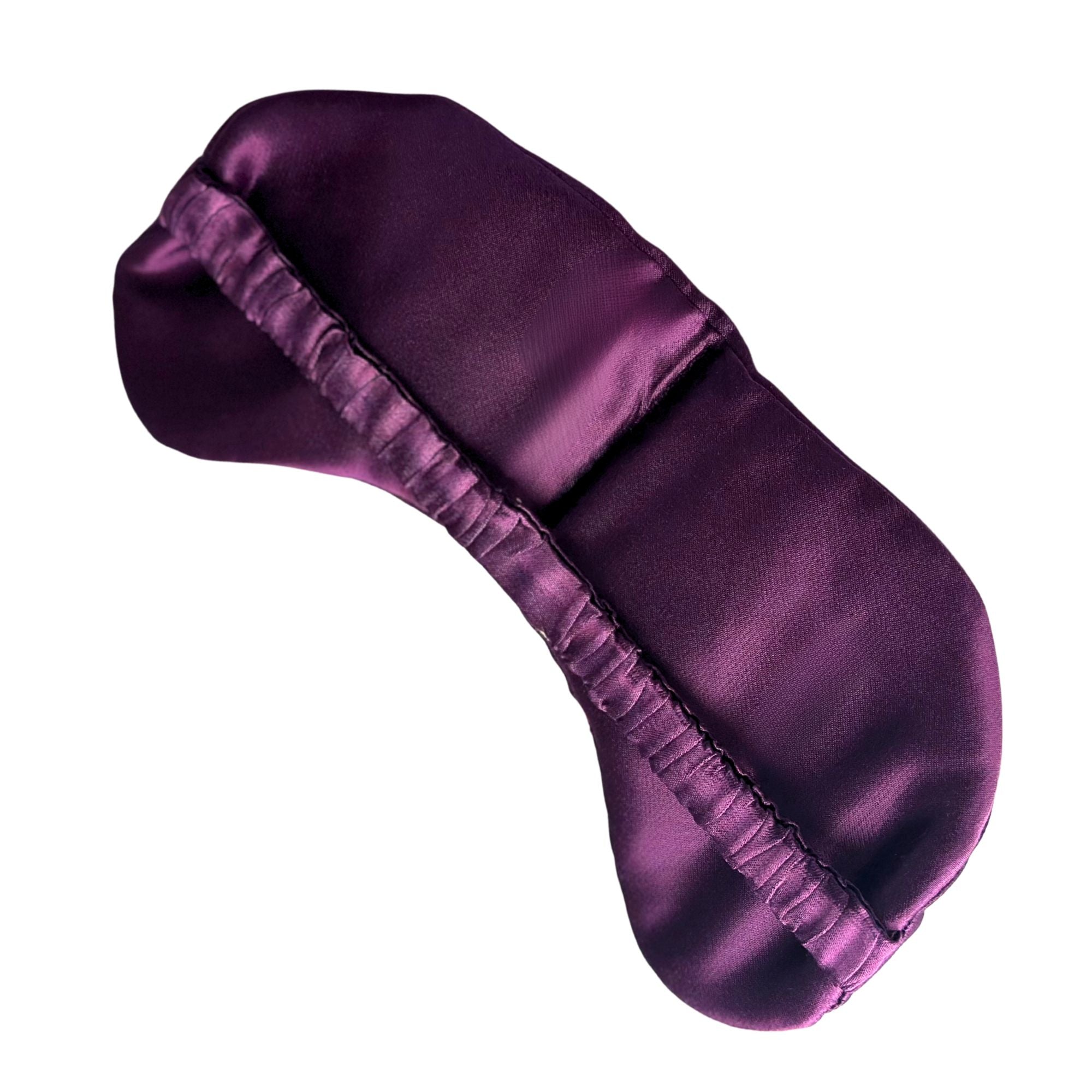 Purple satin eye mask on a white background