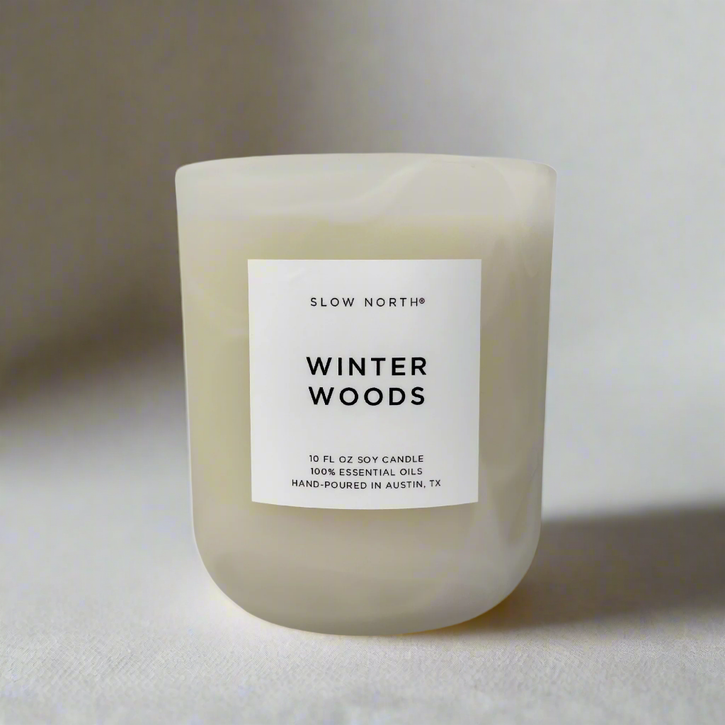 Holiday Candle in White Swirled vessel