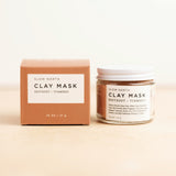Beetroot + Turmeric Clay Mask .75 ounce in clear glass jar with white lid. By Slow North