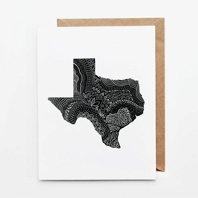 Black Texas drawing on white background. Hand drawn 4.25" x 5.5" print greeting card. Everyday Texas - Card by Slow North