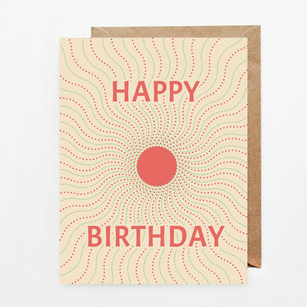 Multicolor dot graphic spiral design. Hand drawn 4.25" x 5.5" print greeting card. Happy Birthday Vibes Card by Slow North