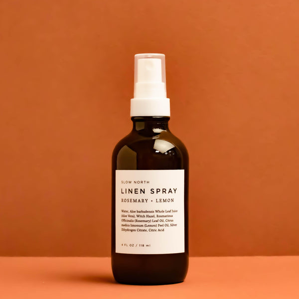 Linen Spray - Rosemary + Lemon in 4 ounce amber bottle by Slow North