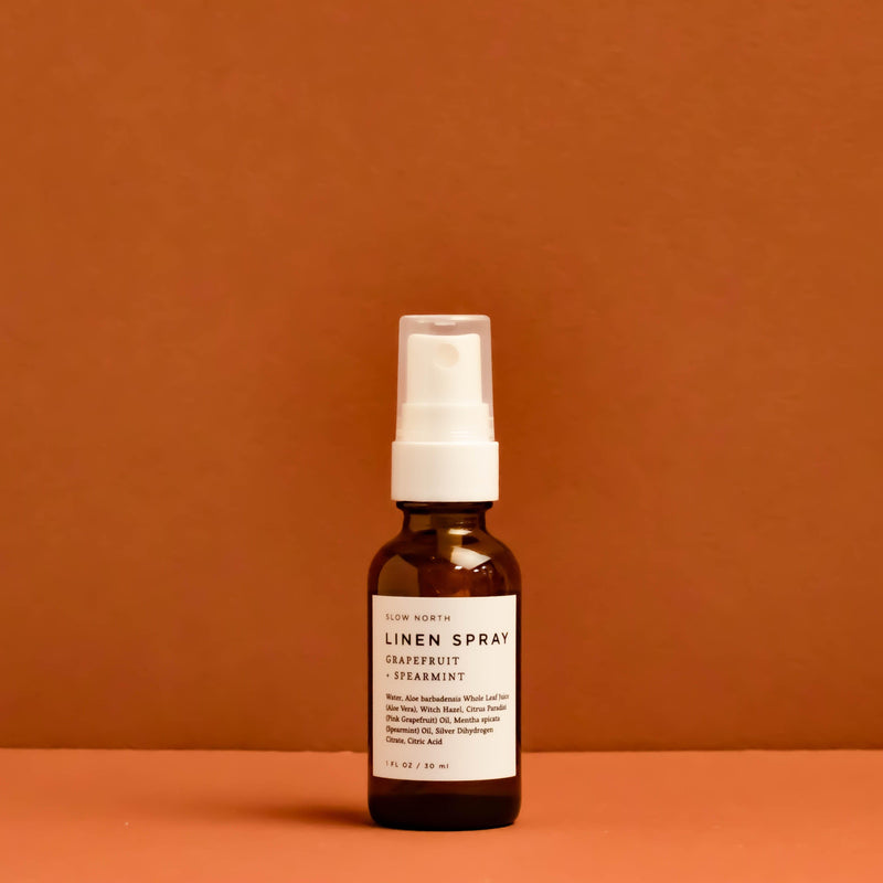 Mini Linen Spray - Grapefruit + Spearmint in 1 ounce amber bottle by Slow North