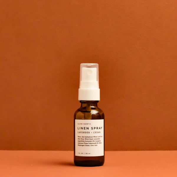 Mini Linen Spray - Lavender + Cedar in 1 ounce amber bottle by Slow North