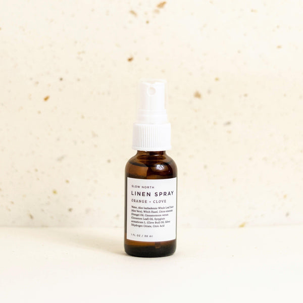 Mini Linen Spray - Orange + Clove in 1 ounce amber bottle by Slow North