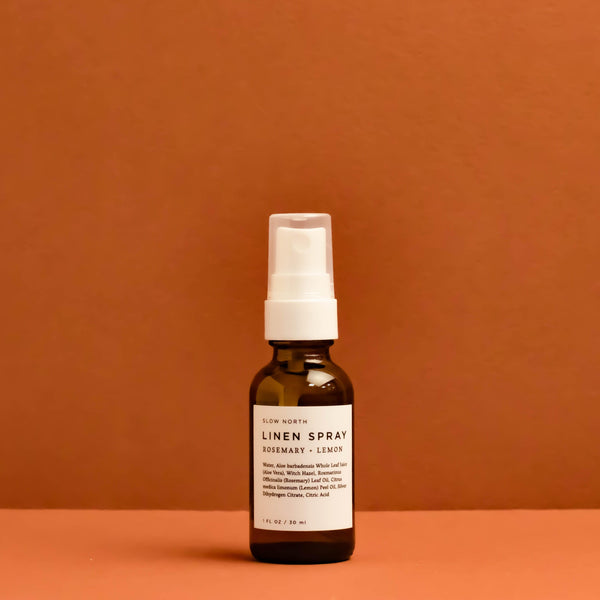 Mini Linen Spray - Rosemary + Lemon in 1 ounce amber bottle by Slow North