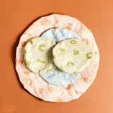 Reusable Fabric Dish Covers (Set of 4) 1 pink and white, 1 blue and white, and 2 green and white reusable dish covers. By Slow North