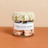 Reusable Fabric Dish Covers (Set of 4) in clear glass jar by Slow North